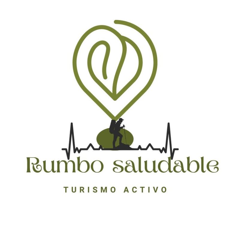 CLUB RUMBO SALUDABLE Logotipo de "Rumbo Saludable", con un corazón y elementos de turismo activo.
